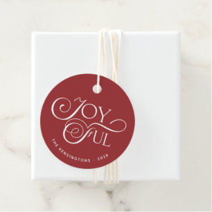 Modern Red Joyful Christmas Holiday Photo Favour Tags
