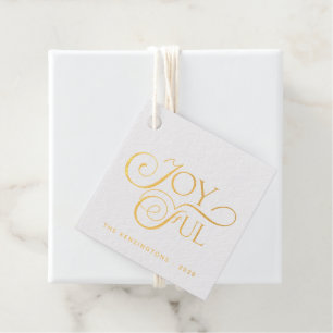 Modern Red Joyful Holiday Christmas Gold Foil Favour Tags