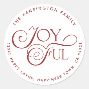 Modern Red Joyful Holiday Return Address Classic Round Sticker
