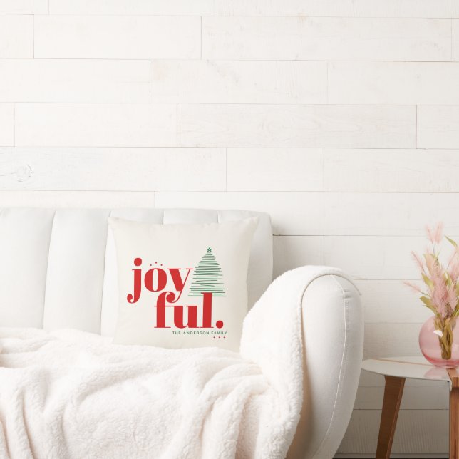 Modern Red Joyful Typography Christmas Tree  Cushion (Couch)