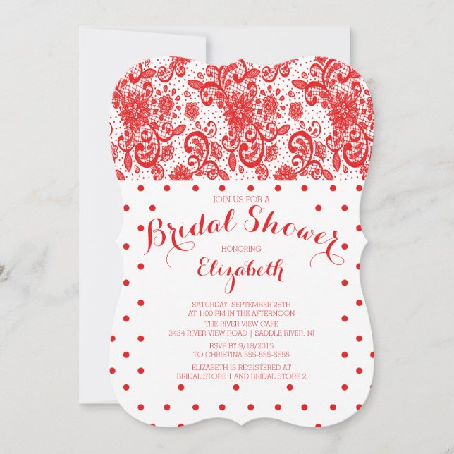 Modern Red Lace Bridal Shower Invitation (Front)