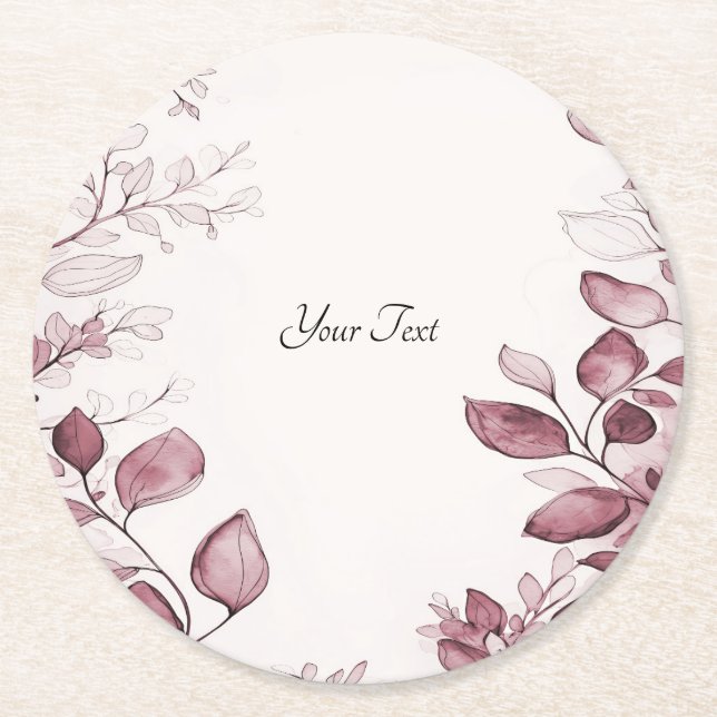 Modern Red Leaves Paper Coaster (Front)
