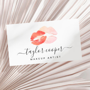 Modern red lips makeup artist business card