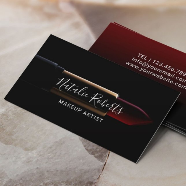 Modern Red Lipstick Makeup Artist Beauty Salon Business Card (Creator Uploaded)