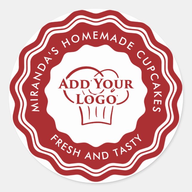 Modern Red Logo Homemade Cakes Bakery Classic Round Sticker (Front)