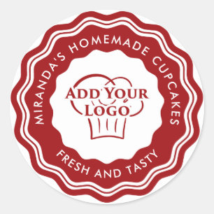 Modern Red Logo Homemade Cakes Bakery Classic Round Sticker