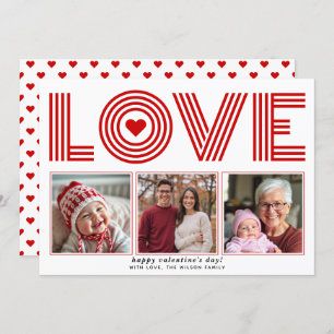 Modern red LOVE Valentines Day heart photo Holiday Card