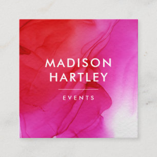 Modern Red & Magenta Pink Watercolor Square Business Card