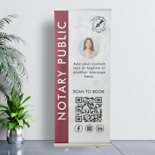 Modern Red   Marble Notary Public Photo Logo QR  Retractable Banner
