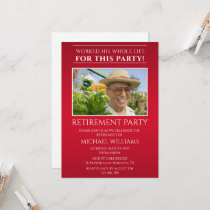 Modern Red Masculine Photo Retirement Invitation