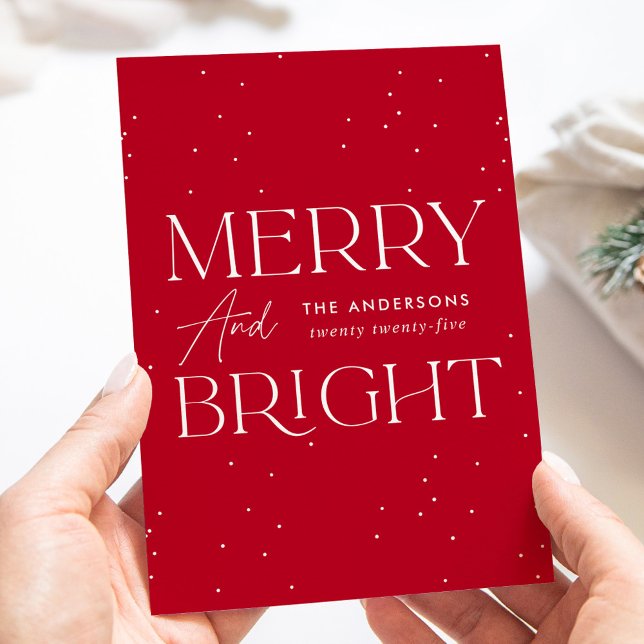 Modern Red Merry and Bright Non-Photo Holiday Card (Creator Uploaded)