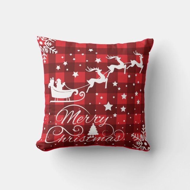 Modern Red Merry Christmas  Cushion (Front)