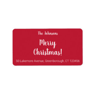 Modern Red Merry Christmas Family Name Address Label