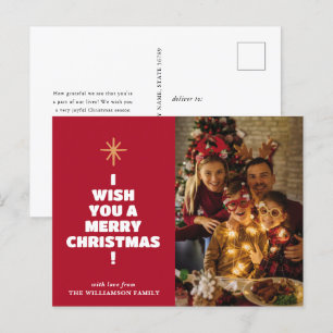 Modern Red Merry Christmas Family Photo Postcards
