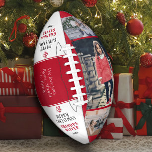 Modern Red Merry Christmas Grandpa Photo Collage  Football