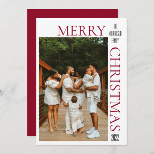 Modern Red Merry Christmas Photo Holiday Card