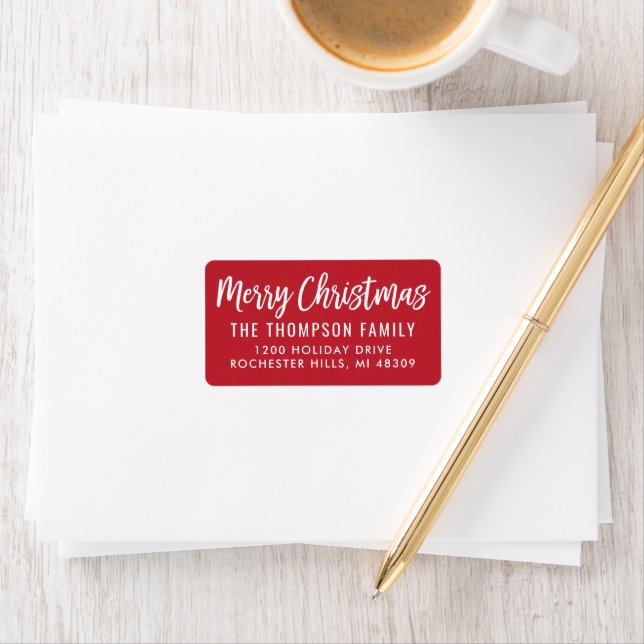 Modern Red Merry Christmas Script Label (Insitu)