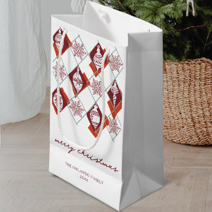 Modern Red Merry Christmas Snowflakes Holiday  Small Gift Bag