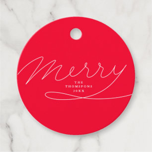 Modern Red Merry Hand Lettered Script Holiday Favour Tags