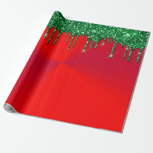 Modern Red Metal Green Glitter Drips Wrapping Paper