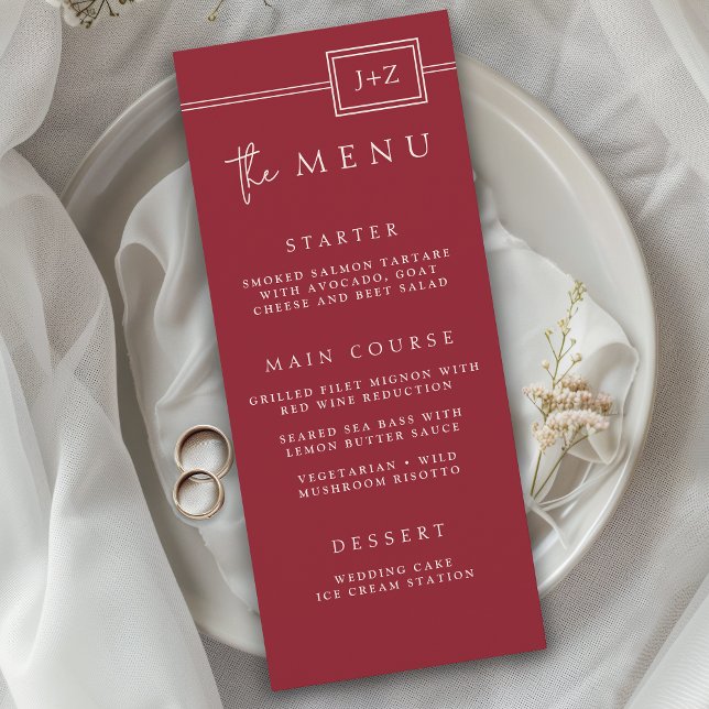 Modern Red Minimalist Monogram Wedding Menu (Creator Uploaded)