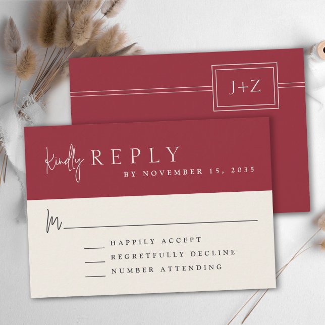 Modern Red Minimalist Monogram Wedding RSVP (Creator Uploaded)