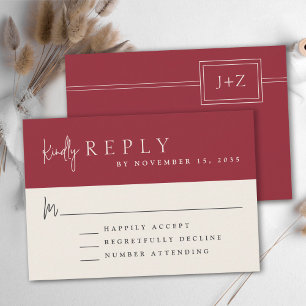 Modern Red Minimalist Monogram Wedding RSVP Card