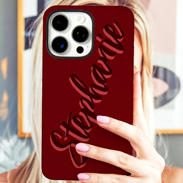 Modern Red Minimalist Script Name iPhone Case (Creator Uploaded)