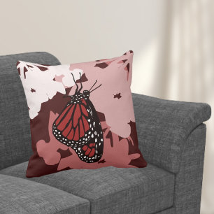 Modern Red Monarch Butterfly Cushion