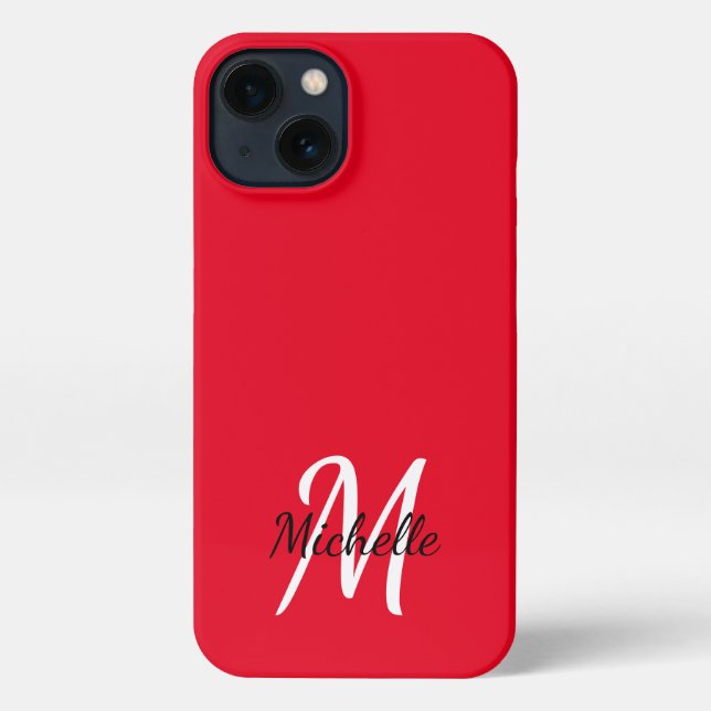 Modern Red Monogram Name + Initial iPhone Case (Back)