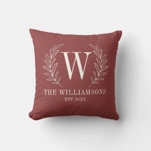 Modern Red Monogram Name Throw Pillow