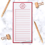 Modern Red Monogram Name To Do List Magnetic Notepad<br><div class="desc">Another classy notepad by JessicaAmber! You can now keep track of all your important tasks, in one easy location. This minimalist notebook in white features a red border, and text in a circle that says your name over a letter monogram. You can edit the text as needed. Tick off some...</div>