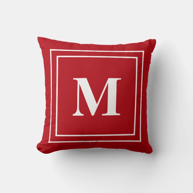 Modern Red Monogram Throw Pillow (Front)