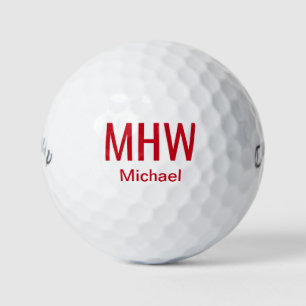 Modern Red Monogrammed Golf Balls