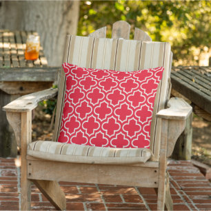 Modern Red Moroccan Quatrefoil Pattern Cushion