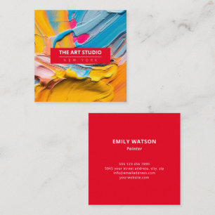Modern Red Name Artwork Artist Art Studio Square Business Card