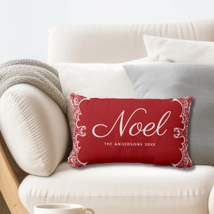 Modern Red Noel Christmas Personalised Lumbar Cushion