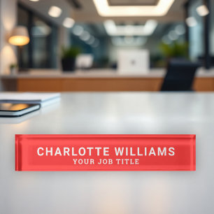 Modern Red Office Employee Nameplate