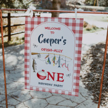 Modern Red Ofishally One 1st Birthday Welcome Sign