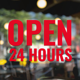 Modern Red Open 24 Hours  Window Cling