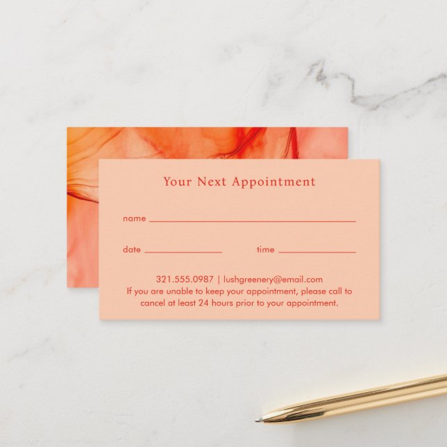 Modern Red Orange Abstract Elegant Appointment Card (Front/Back In Situ)