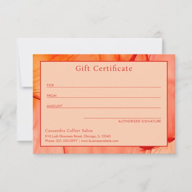 Modern Red Orange Elegant Gift Certificate (Front)