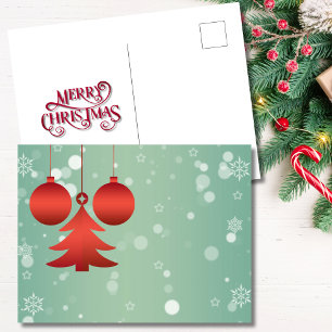 Modern Red Ornaments and Tree Christmas Holiday Postcard