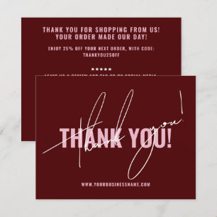 Modern red packaging insert thank you card