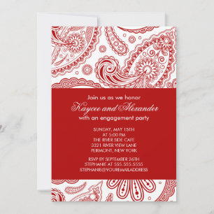Modern Red Paisley Engagement Party Invitations