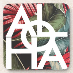 Modern Red Palm Aloha Hawaii Island Coaster