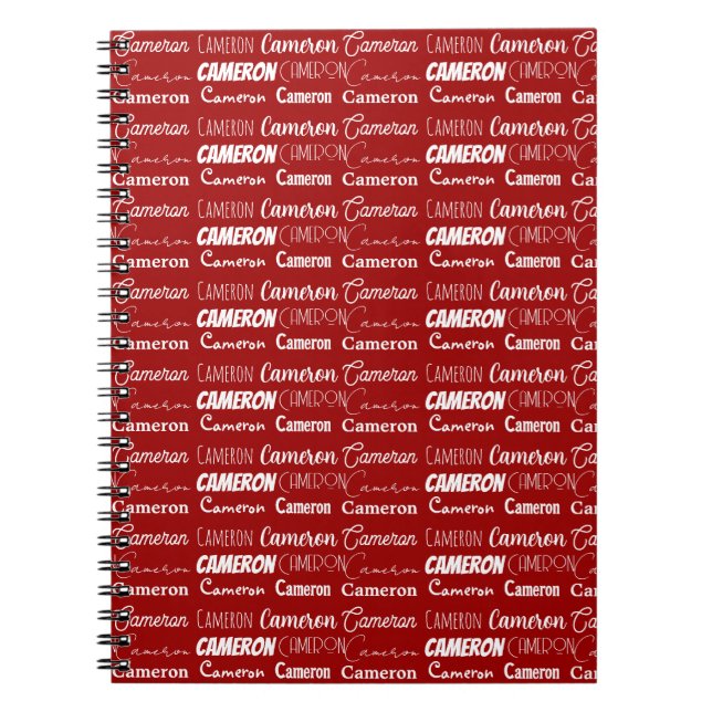 Modern Red Personalized Name Collage Notebook (Front)