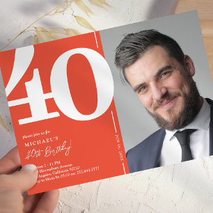 Modern Red Photo 40th Birthday Invitation
