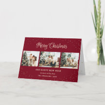Modern Red Photo Collage Merry Christmas Cards