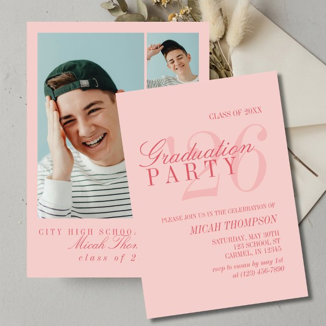 Modern Red Photo Graduation Party Invitation (Modern Red Photo Graduation Party Invitation)